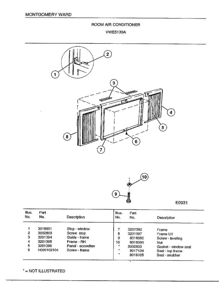 Room Air Conditioner Page 7 Diagram and Parts List for 5139A  Frigidaire Air Conditioner