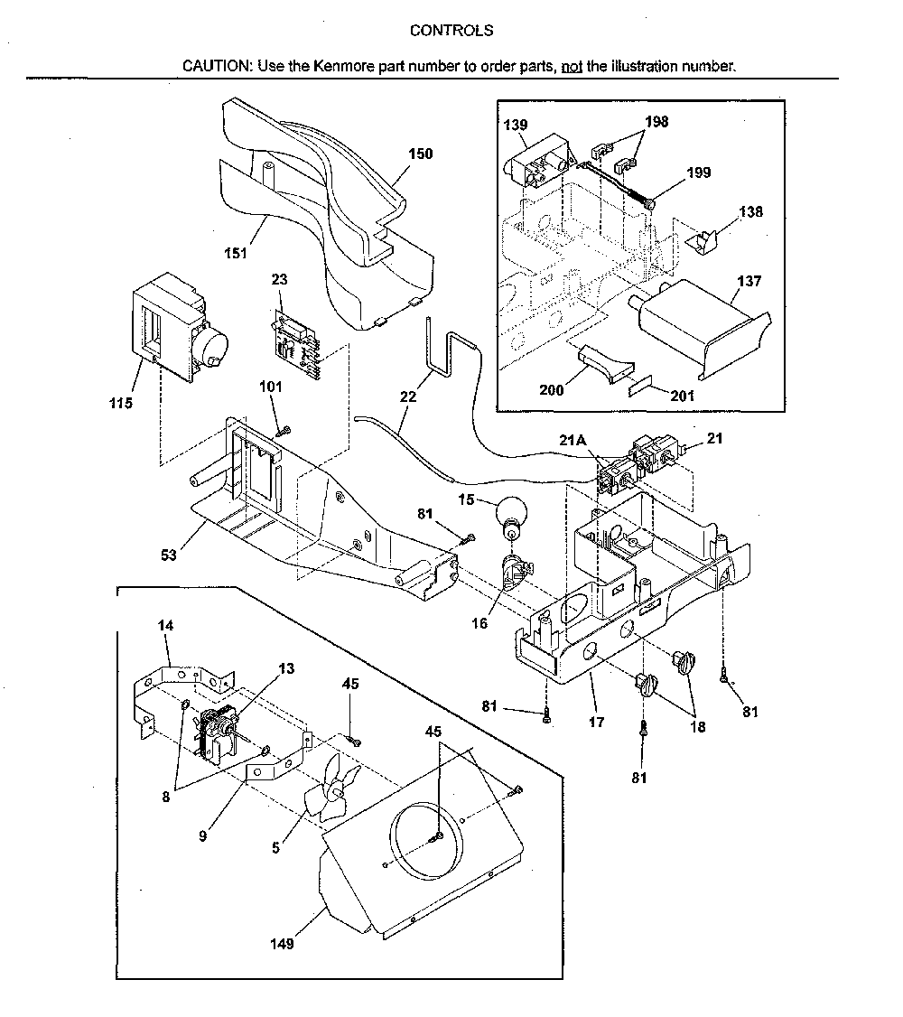 Controls Diagram and Parts List for 25353679302  Kenmore Refrigerator