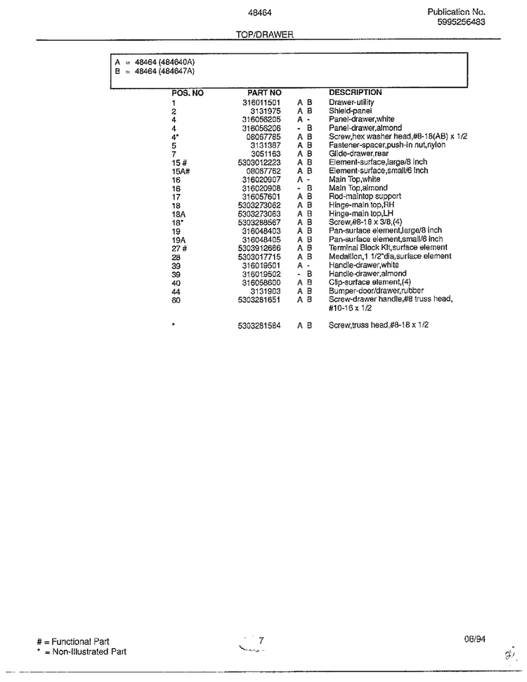 Top/drawer Page 2 Diagram and Parts List for 484640A  Frigidaire Range