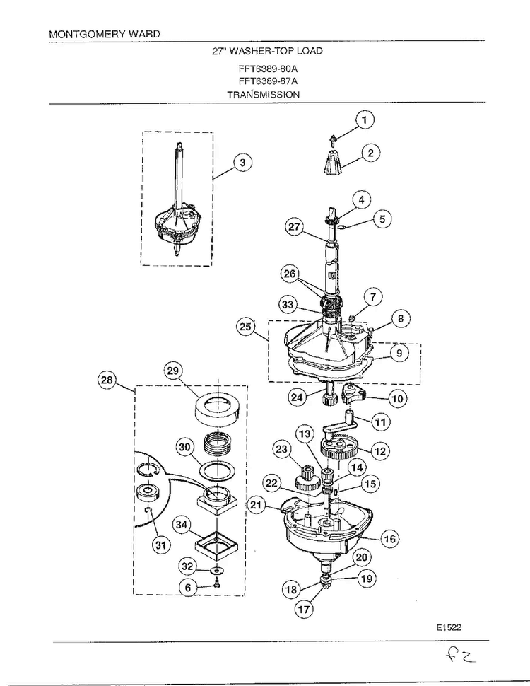 Transmission Diagram and Parts List for 6389-80A  Frigidaire Washer