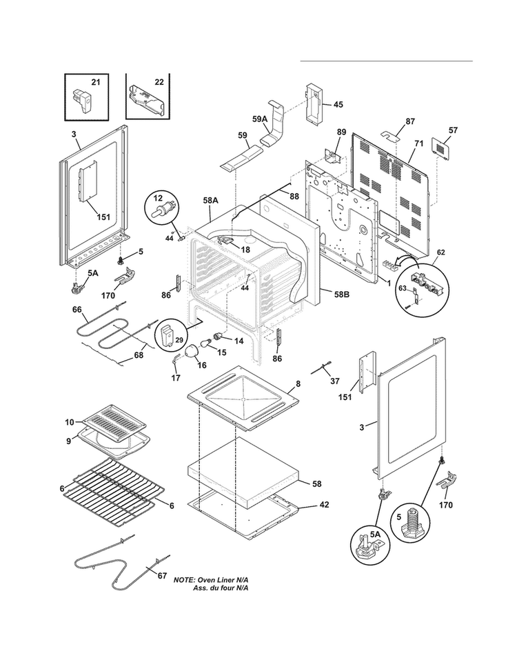 Body Diagram and Parts List for FFEF3017LSJ  Frigidaire Range