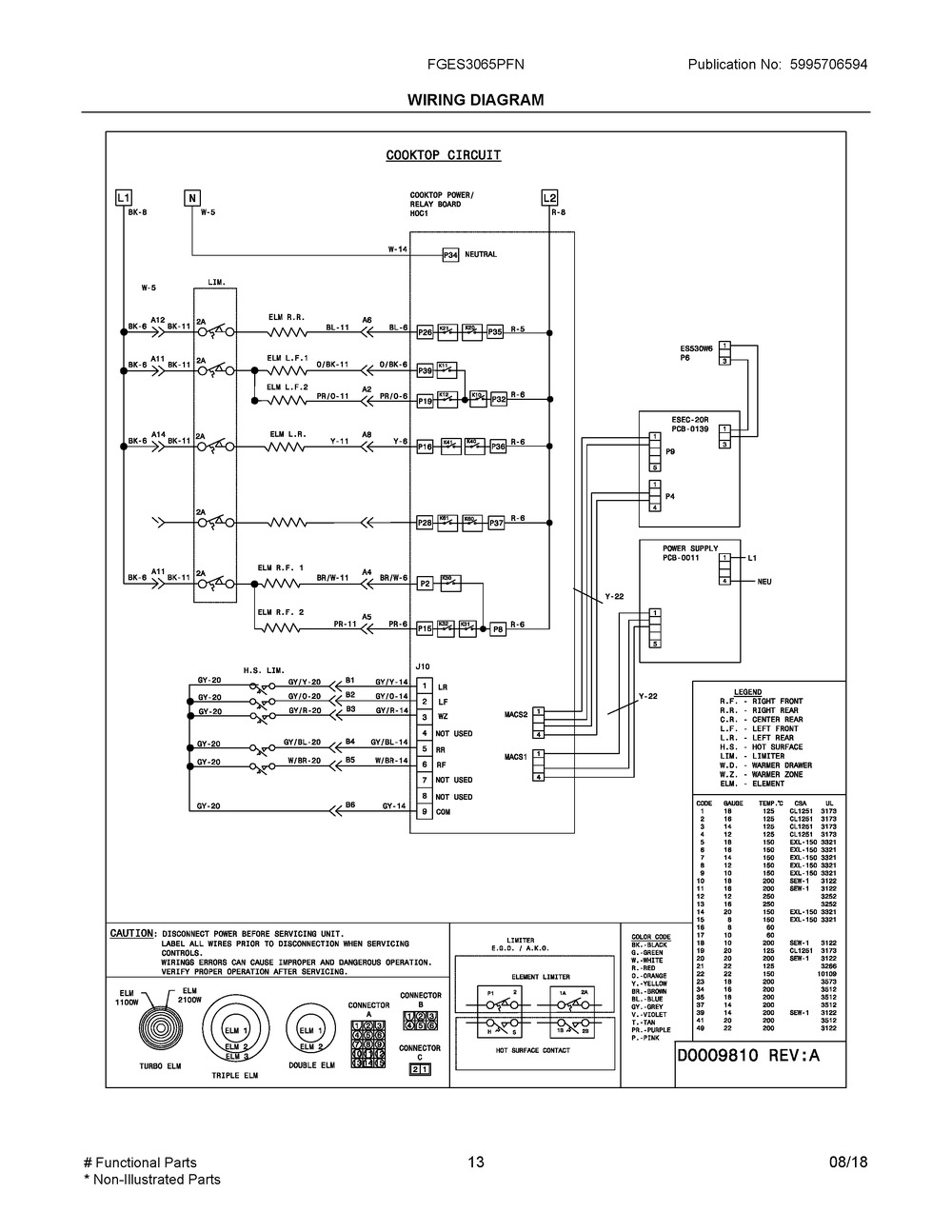Wiring Diagram Diagram and Parts List for FGES3065PFN  Frigidaire Range