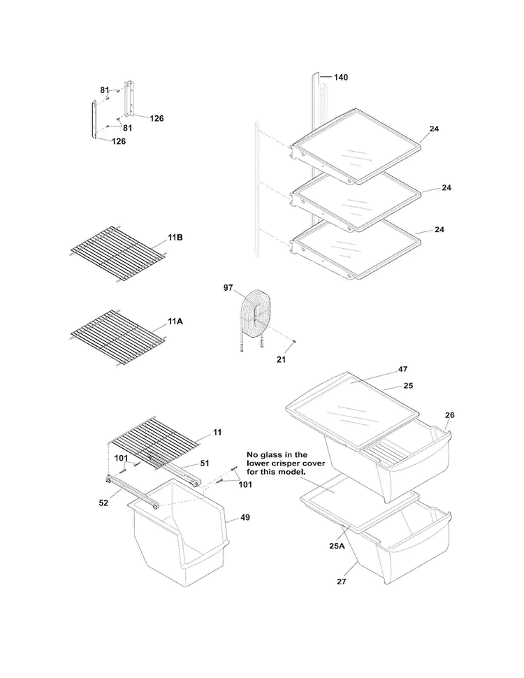 Shelves Diagram and Parts List for FFHS2611LBK  Frigidaire Refrigerator