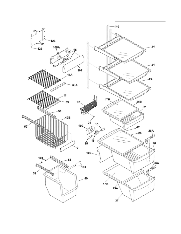 Shelves Diagram and Parts List for FGHS2368LP4  Frigidaire Refrigerator