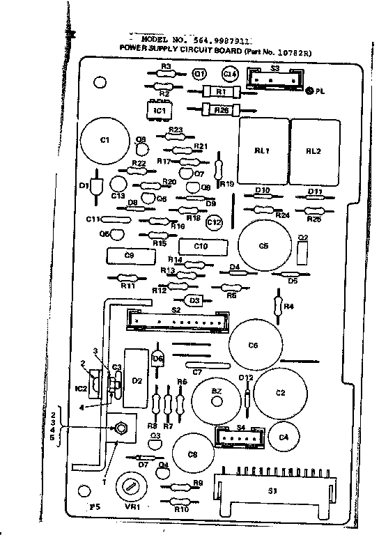 Power Supply Circuit Board Diagram and Parts List for 5649987911  Kenmore Microwave