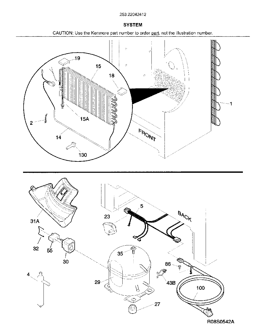 System Diagram and Parts List for 25322042412  Kenmore Freezer