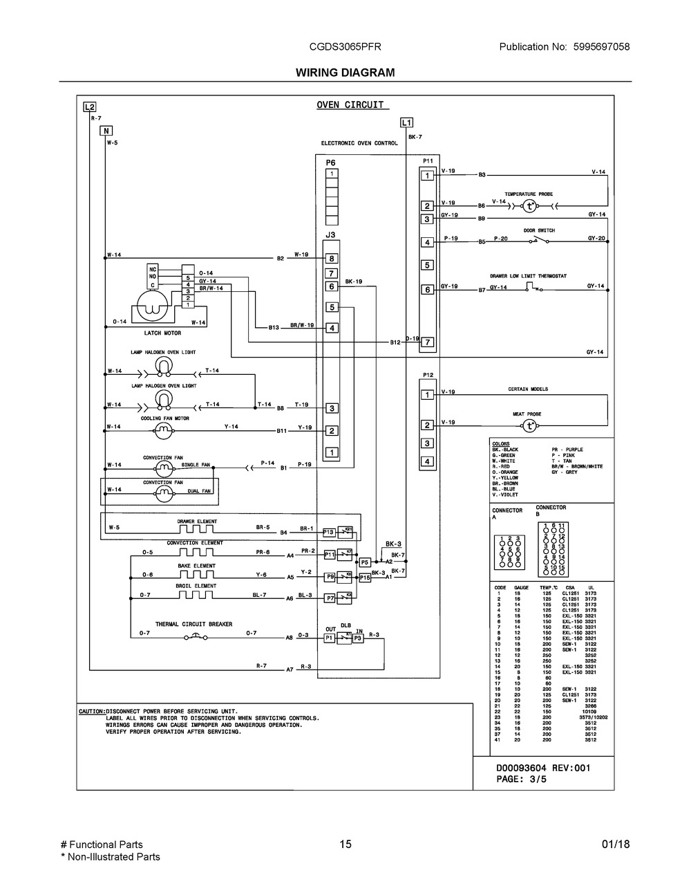 Wiring Diagram Diagram and Parts List for CGDS3065PFR  Frigidaire Range
