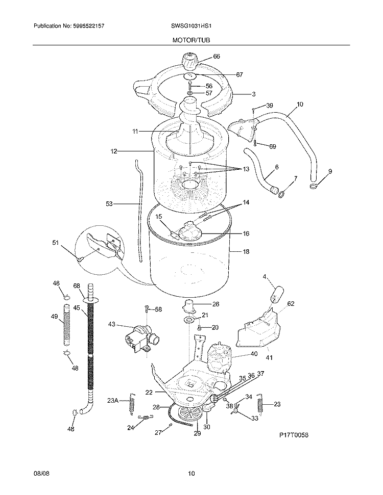 MOTOR/TUB Diagram and Parts List for SWSG1031HS1  Westinghouse Washer Dryer Combo