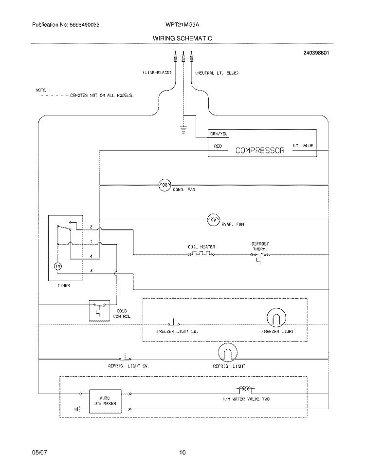 WIRING SCHEMATIC Diagram and Parts List for WRT21MG3AQG  Westinghouse Refrigerator