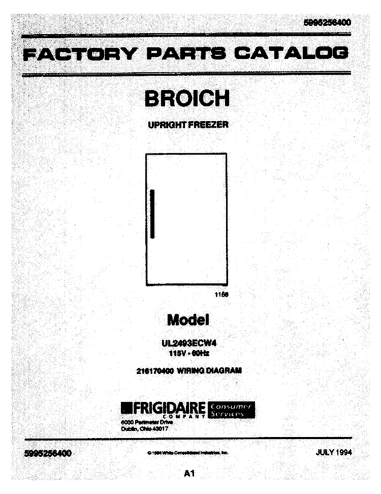COVER Diagram and Parts List for UL2493ECW4  Electrolux Freezer
