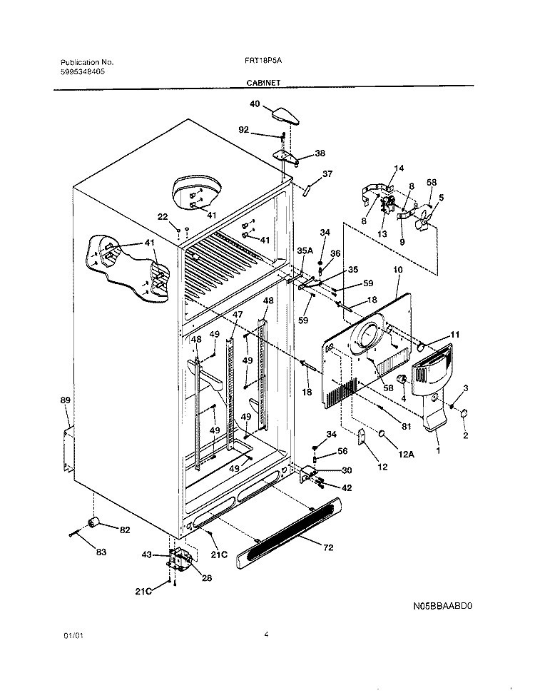 CABINET Diagram and Parts List for FRT18P5AW0  Frigidaire Refrigerator