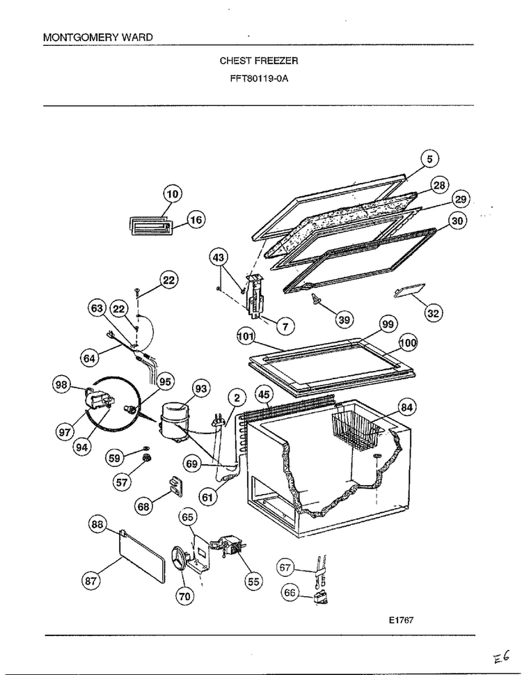 Chest Freezer Diagram and Parts List for 80119A  Frigidaire Freezer