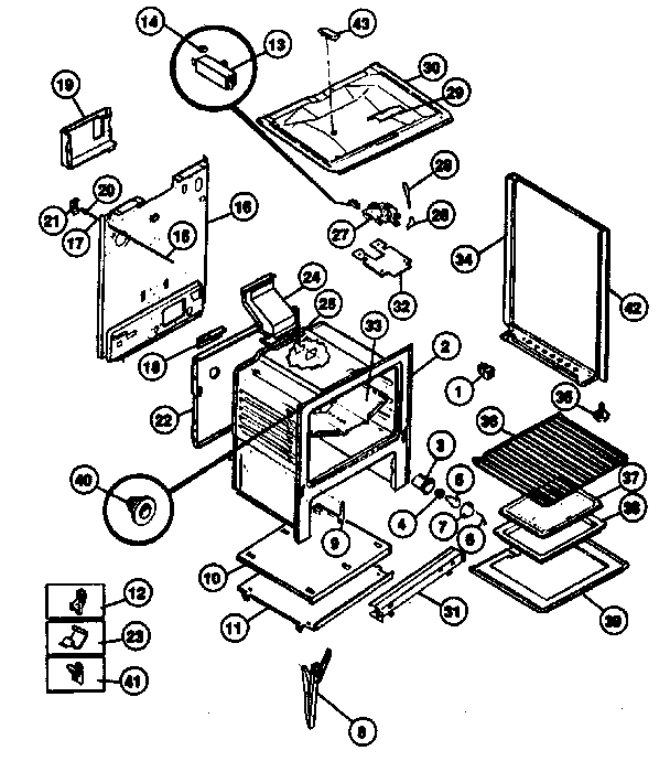Cabinet Diagram and Parts List for 30-4988-10 01 Tappan Range