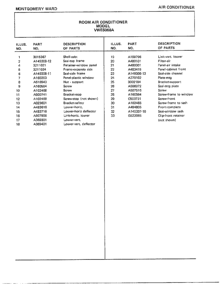 Room Air Conditioner Page 2 Diagram and Parts List for 5068A  Frigidaire Air Conditioner
