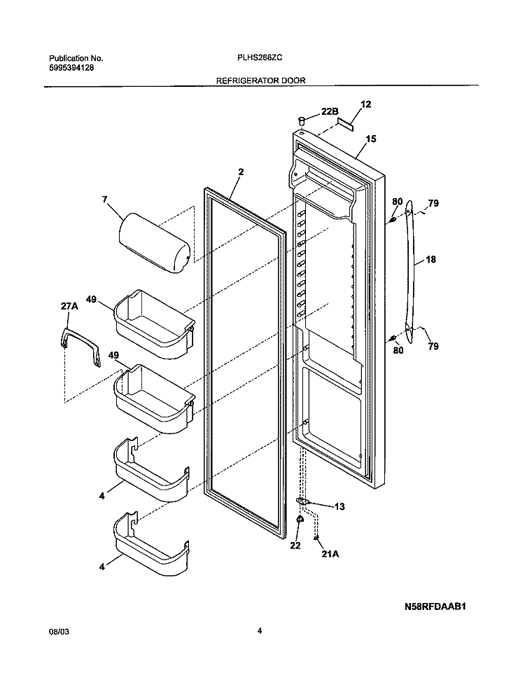 REFRIGERATOR DOOR Diagram and Parts List for PLHS268ZCB2  Frigidaire Refrigerator