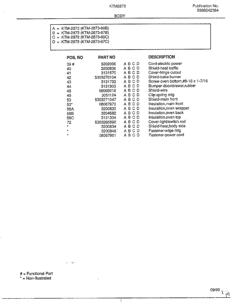 Body Page 4 Diagram and Parts List for 2873B  Frigidaire Range