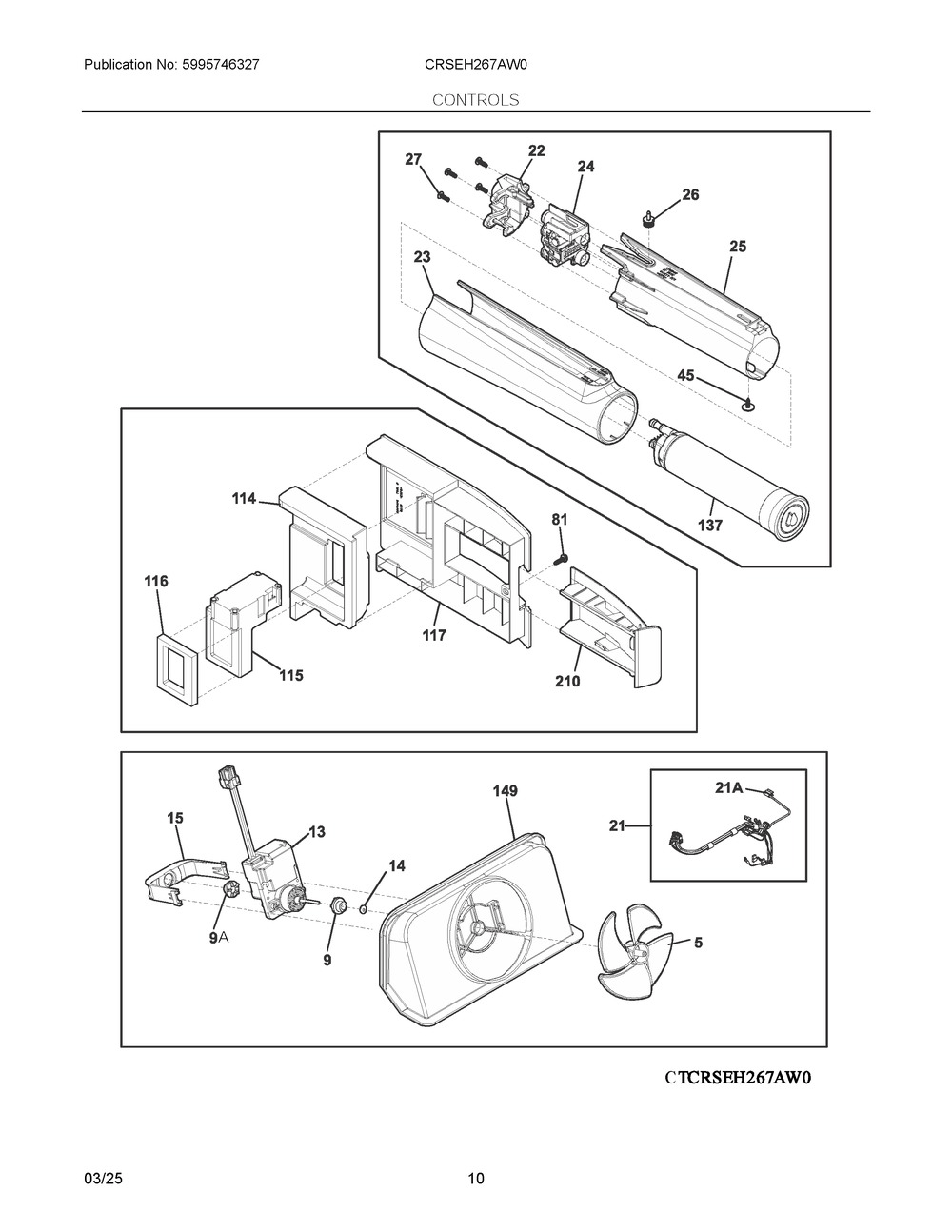 Controls Diagram and Parts List for CRSEH267AW0  Frigidaire Refrigerator