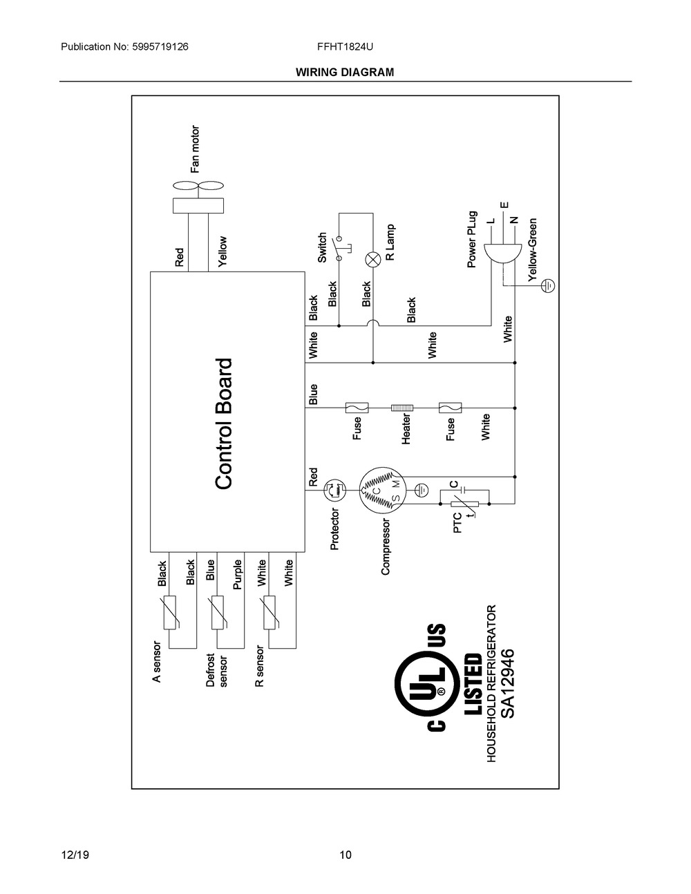 Wiring Diagram Diagram and Parts List for FFHT1824UW  Frigidaire Refrigerator