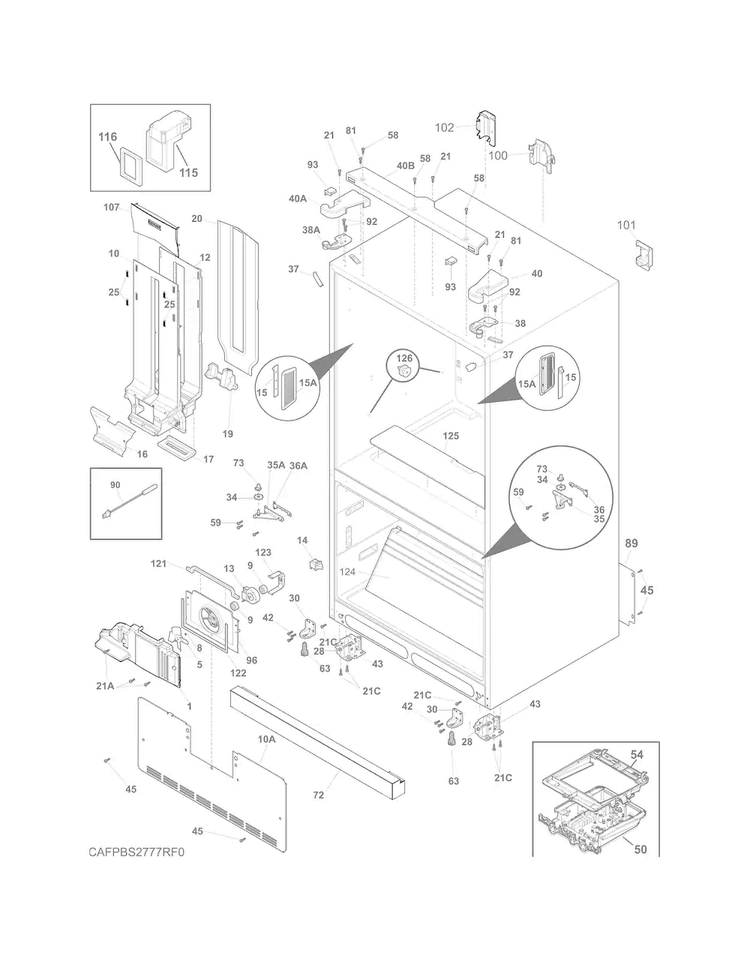 Cabinet Diagram and Parts List for FPBS2777RF1  Frigidaire Refrigerator