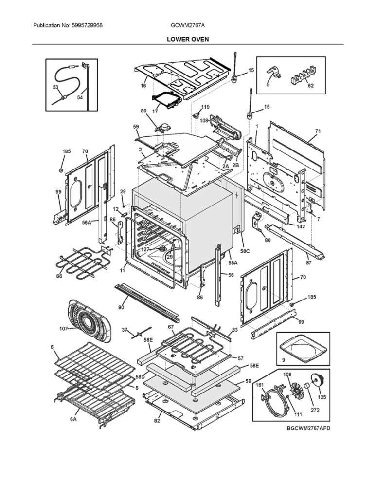 Lower Oven Diagram and Parts List for GCWM2767ADD  Frigidaire Range Hood