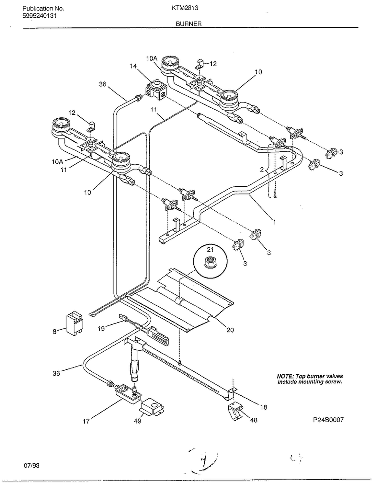 Burner Diagram and Parts List for 2813-80B  Frigidaire Range