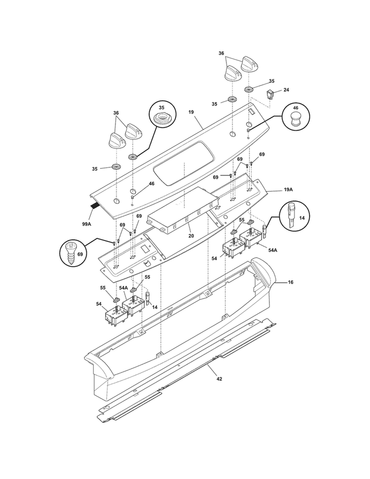 Backguard Diagram and Parts List for FFES3015LBH  Frigidaire Range