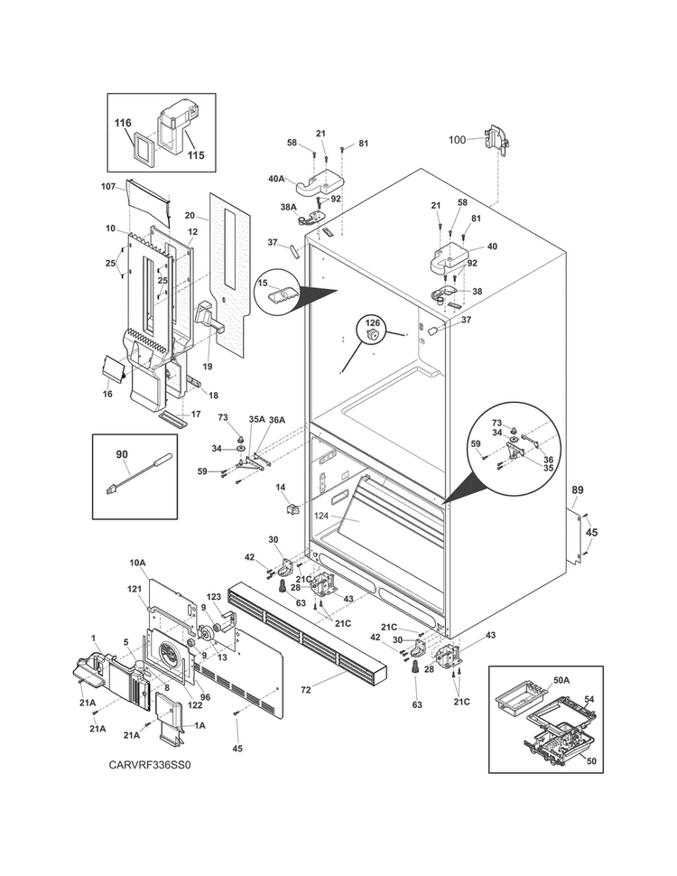 Cabinet Diagram and Parts List for E23BC68JPSCA  Electrolux Refrigerator