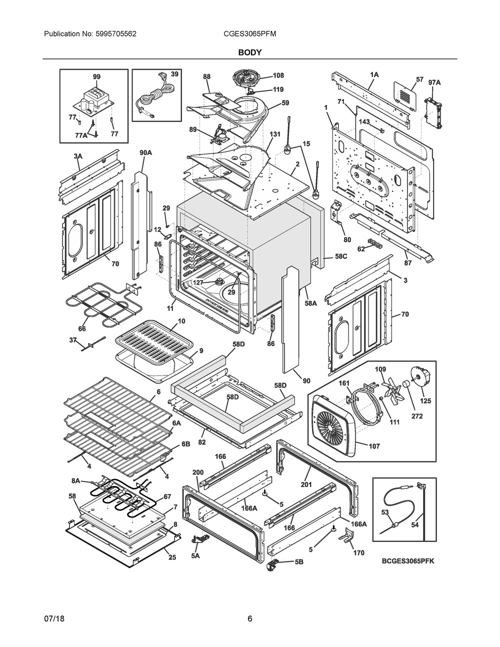 Body Diagram and Parts List for CGES3065PFM  Frigidaire Range