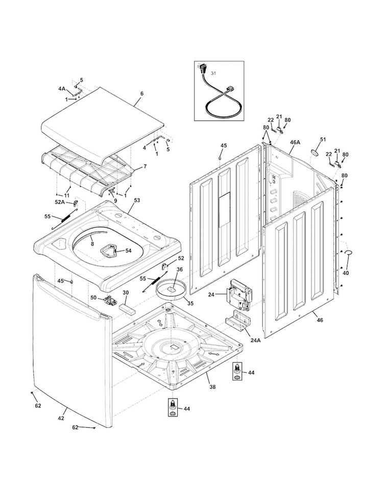 Cabinet/top Diagram and Parts List for FAHE1011MW0  Frigidaire Washer