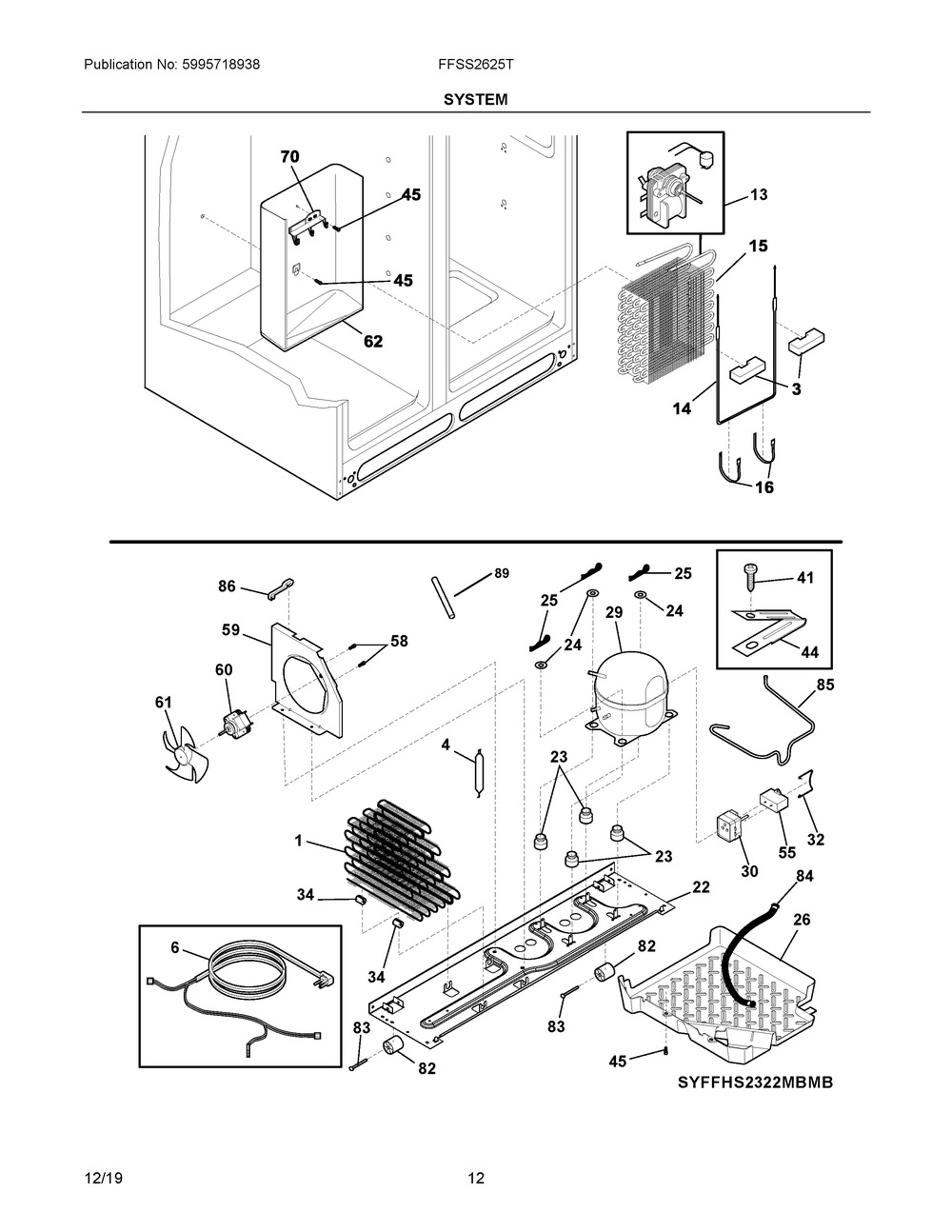 System Diagram and Parts List for FFSS2625TP3  Frigidaire Refrigerator