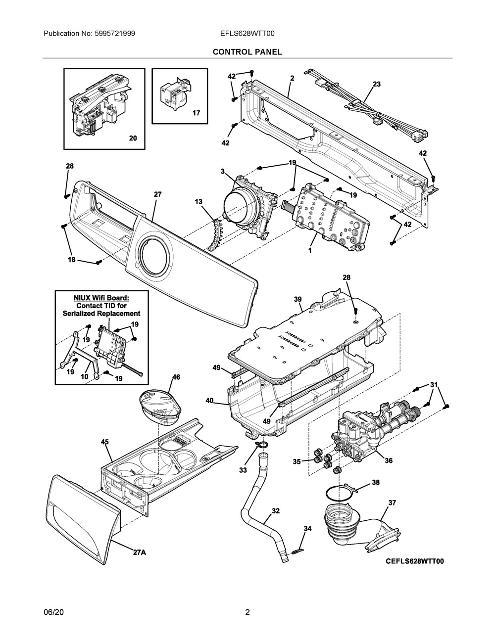 Control Panel Diagram and Parts List for EFLS628WTT00  Frigidaire Washer