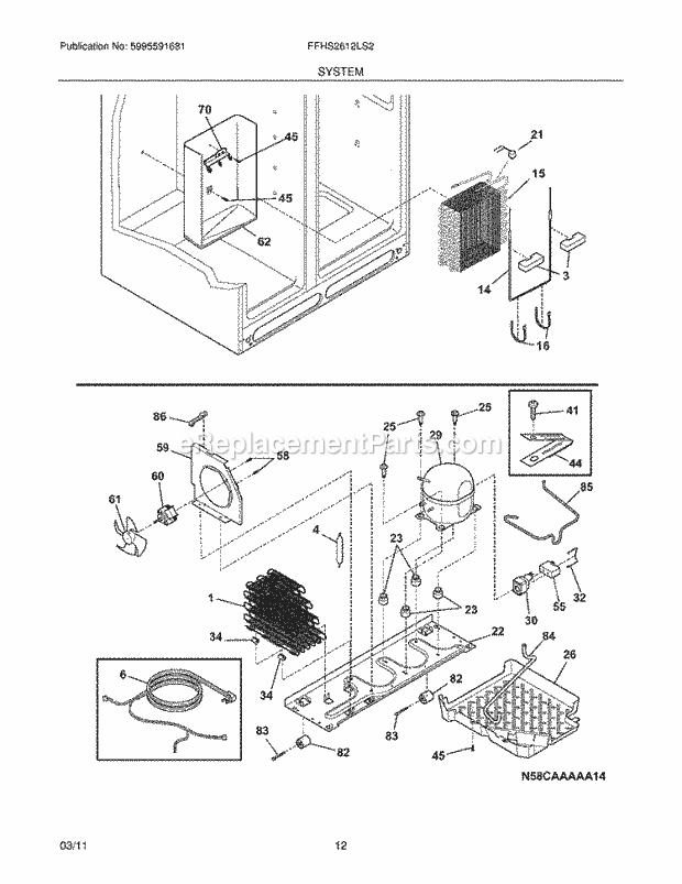 System Diagram and Parts List for FFHS2612LS2  Frigidaire Refrigerator