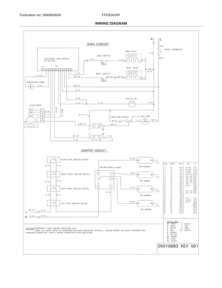 Wiring Diagram Diagram and Parts List for FFGS3025PBH  Frigidaire Range