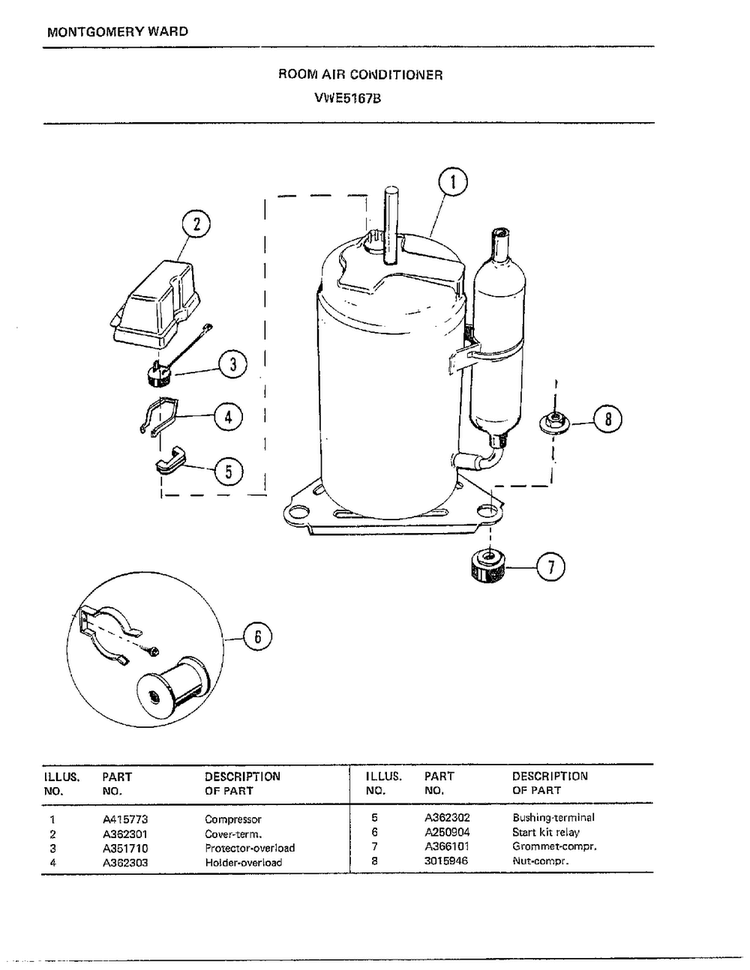 Room Air Conditioner Page 6 Diagram and Parts List for 5167B  Frigidaire Air Conditioner