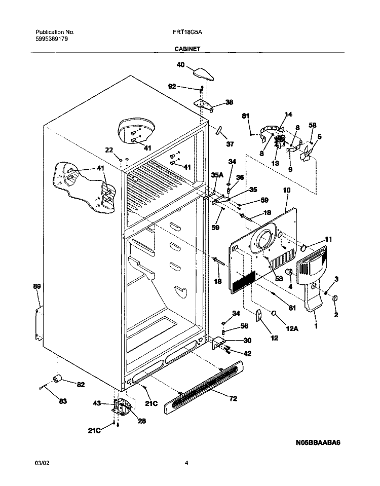 CABINET Diagram and Parts List for FRT18G5AW2  Frigidaire Refrigerator