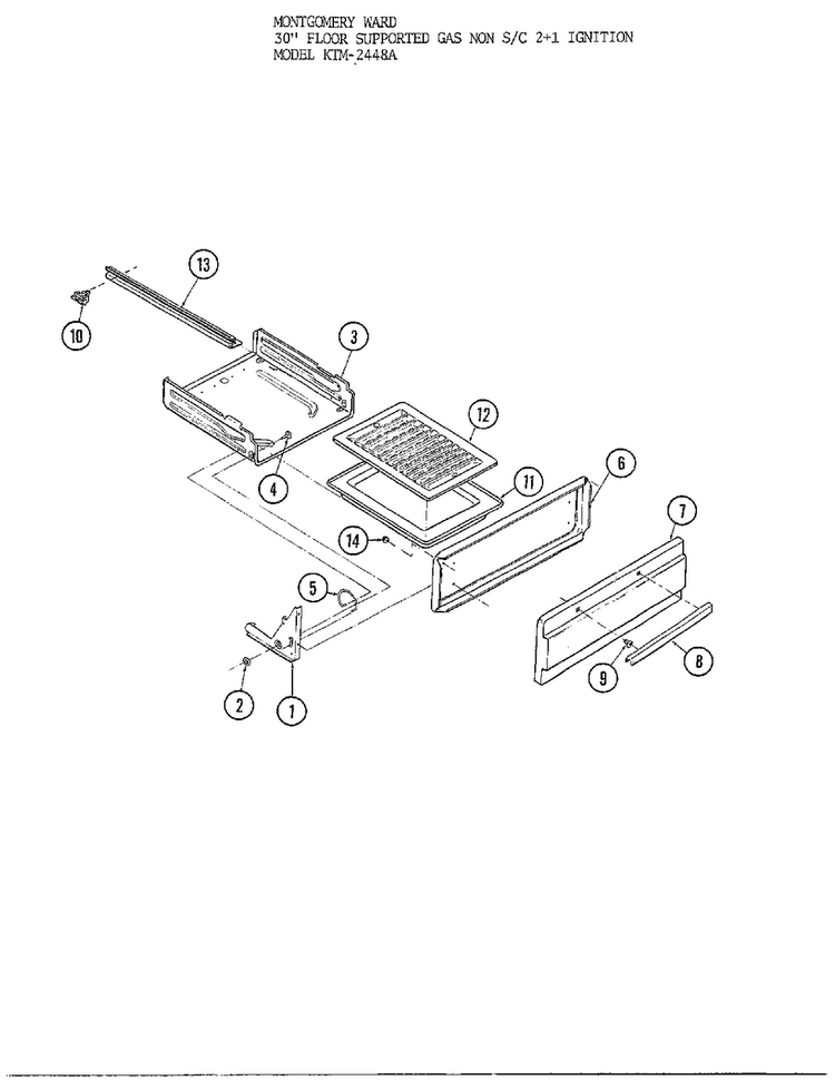 30` Floor Broiler Pan Diagram and Parts List for 3448A  Frigidaire Range