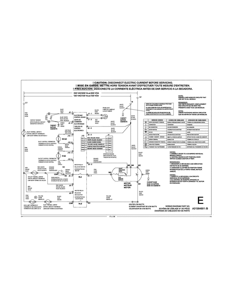 Wiring Diagram Diagram and Parts List for EIED50LIW2  Electrolux Dryer