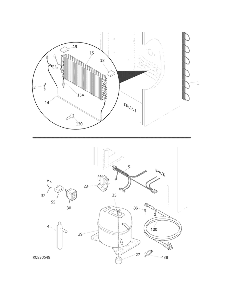 System Diagram and Parts List for FFRU17G8QWC  Frigidaire Refrigerator