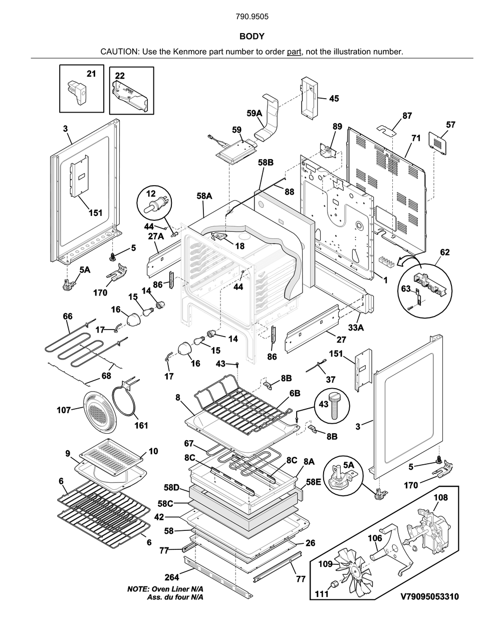 Body Diagram and Parts List for 79095052315  Kenmore Range