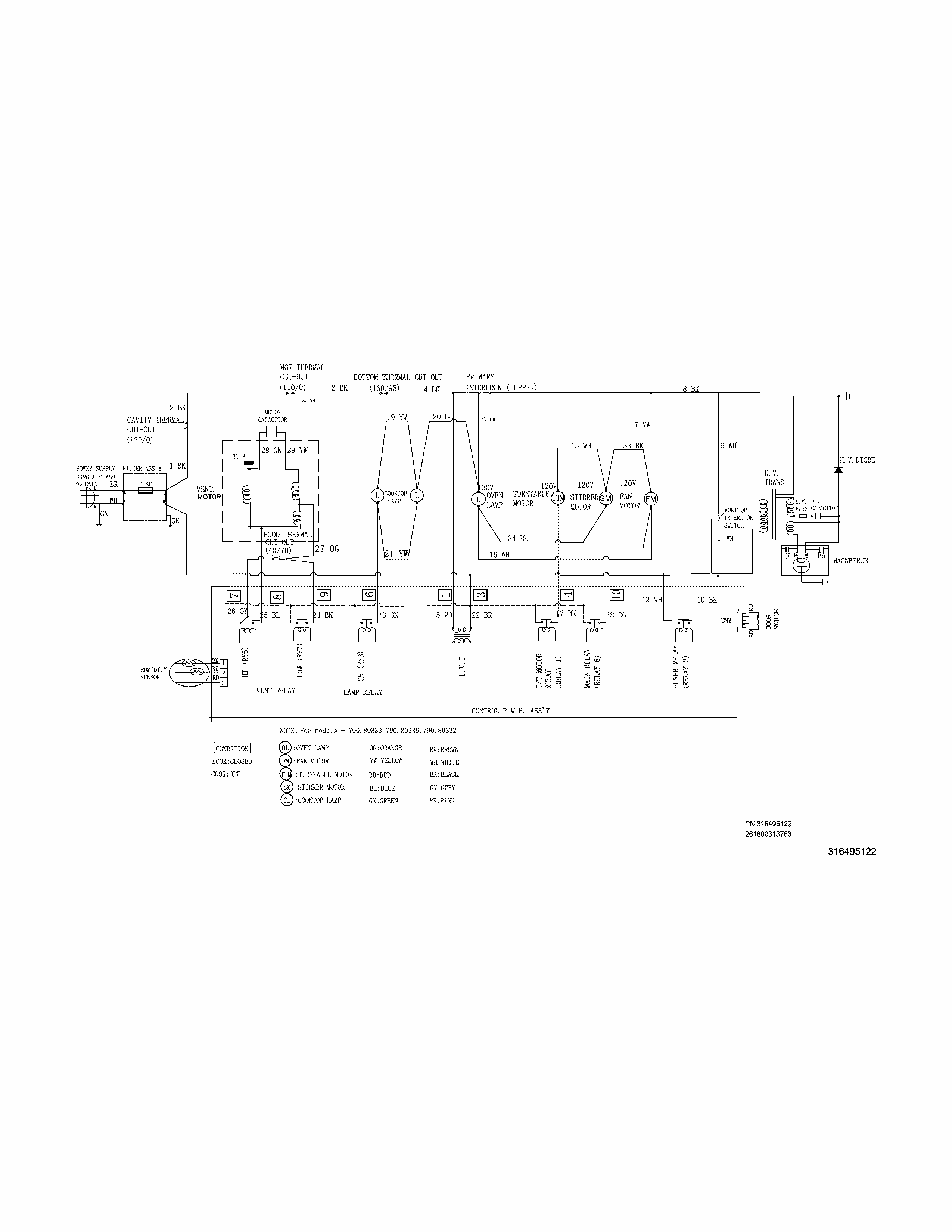 Wiring Diagram Diagram and Parts List for 79080332310  Kenmore Microwave