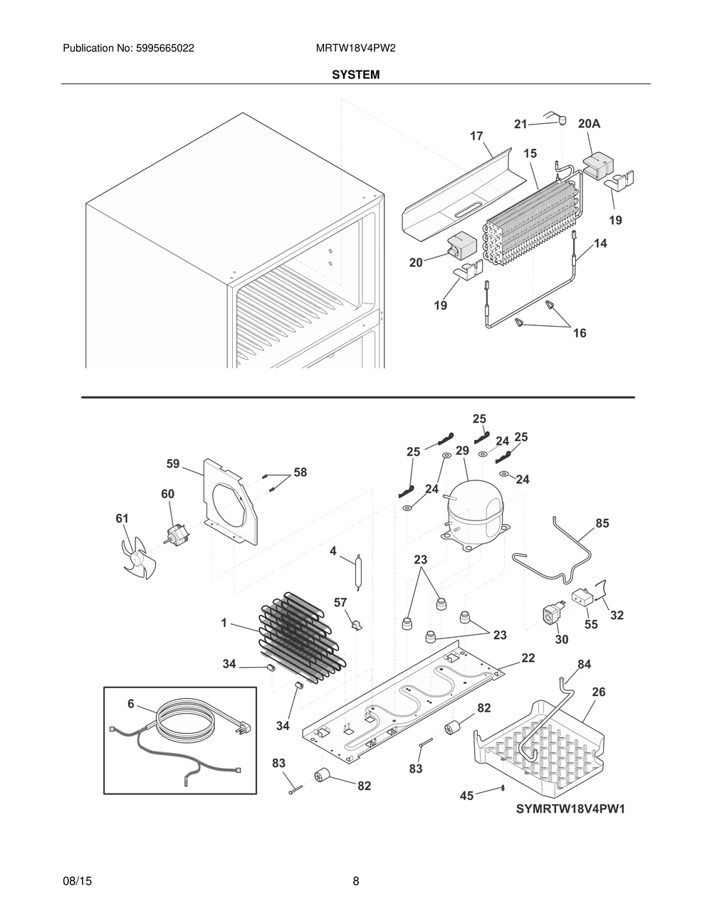 System Diagram and Parts List for MRTW18V4PW2  Frigidaire Refrigerator