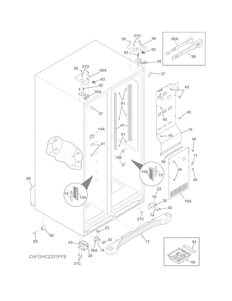 Cabinet Diagram and Parts List for FGHC2331PFAA  Frigidaire Refrigerator