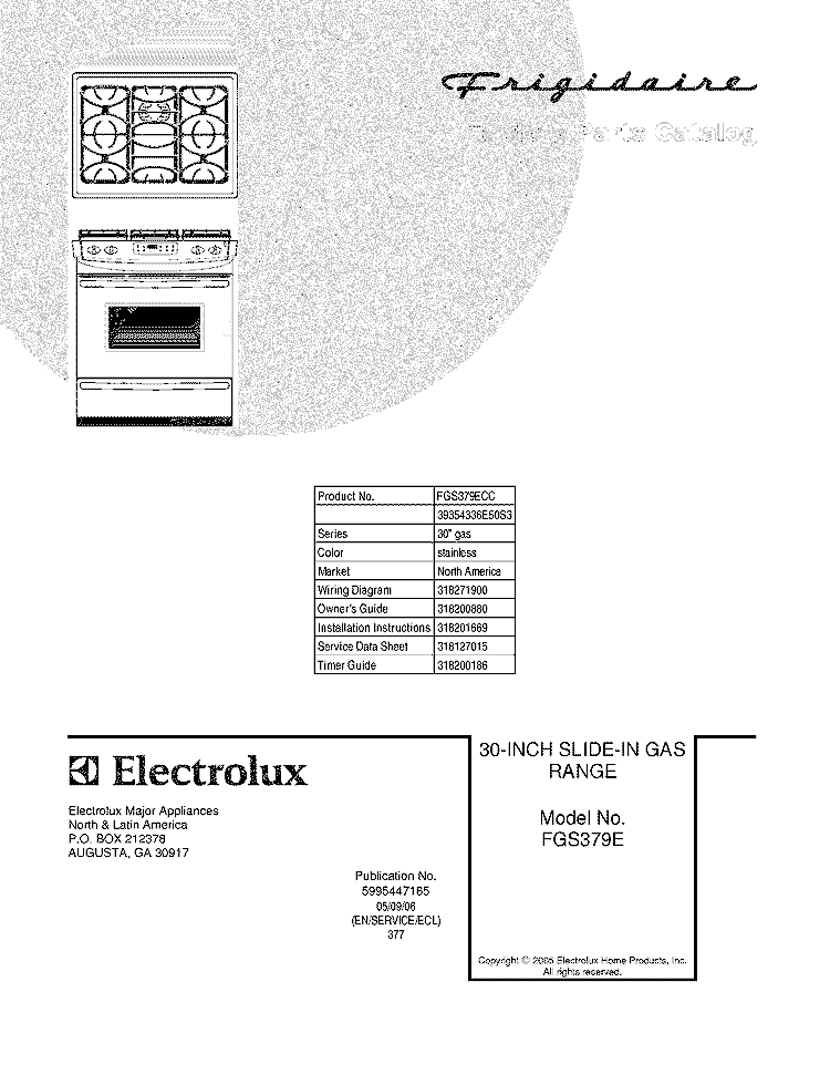 COVER Diagram and Parts List for FGS379ECC  Frigidaire Range
