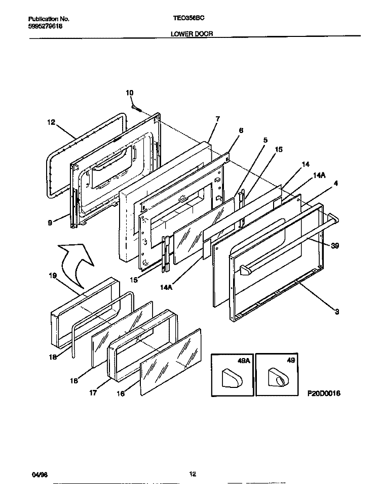 LOWER DOOR Diagram and Parts List for TEO356BCWC  Tappan Range