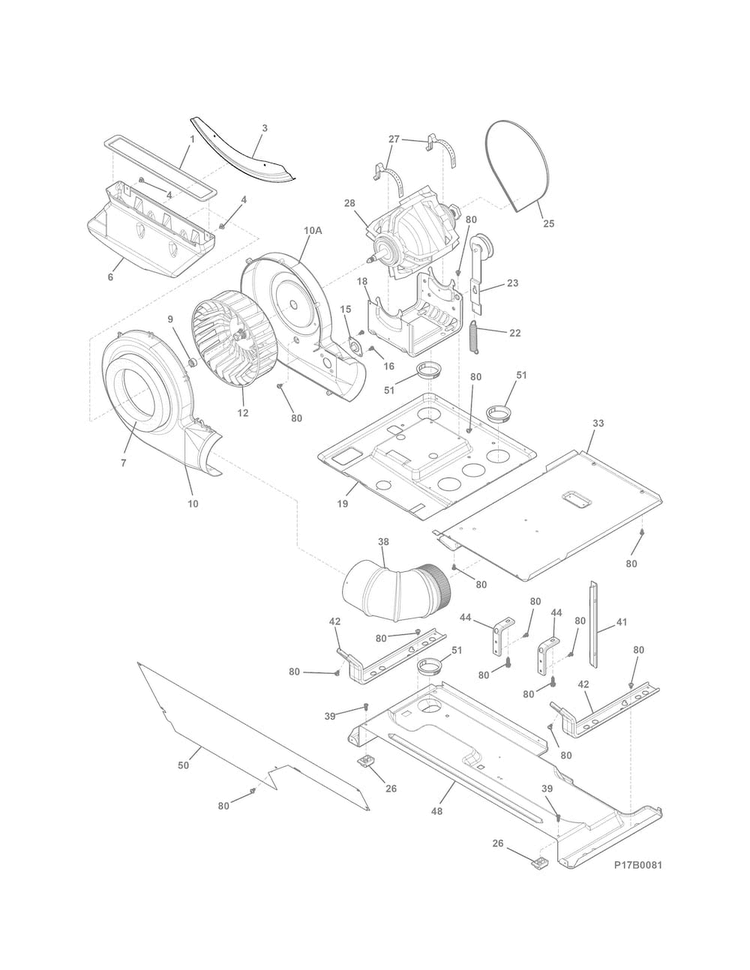 Motor/blower/belt Diagram and Parts List for 41761712510  Kenmore Washer Dryer Combo