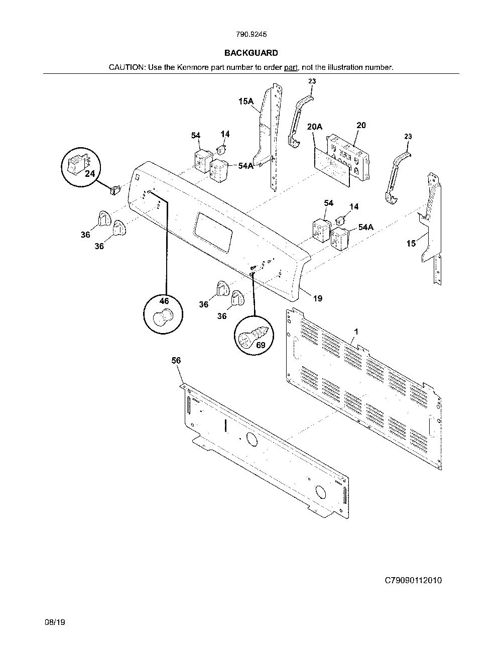 Backguard Diagram and Parts List for 79092452910  Kenmore Range