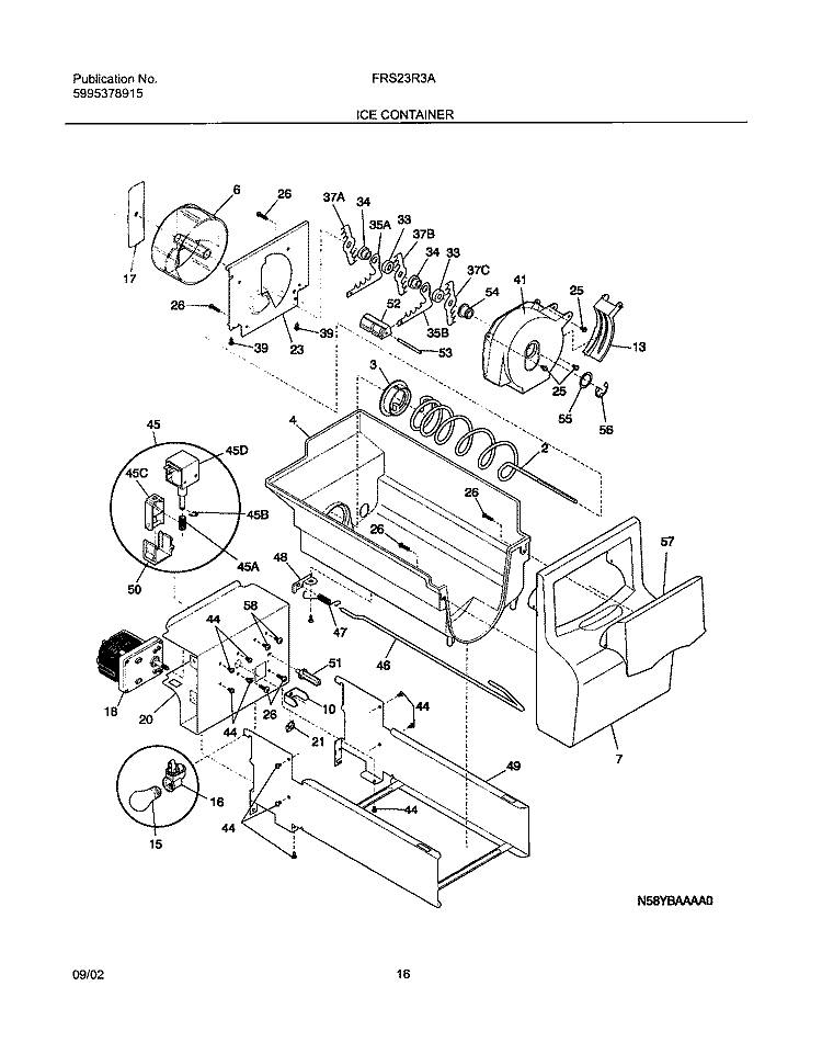 ICE CONTAINER Diagram and Parts List for FRS23R3AW0  Frigidaire Refrigerator