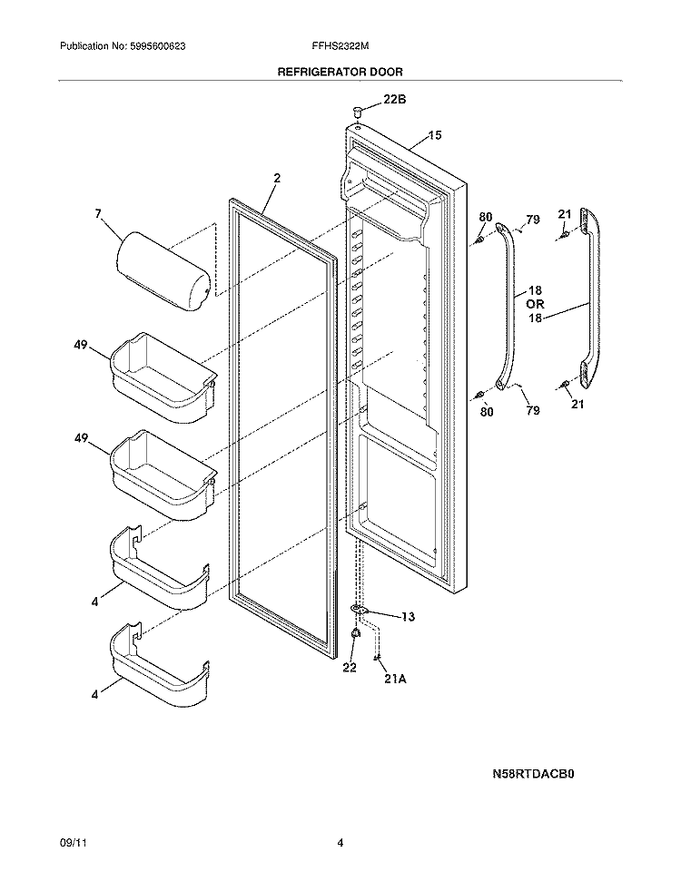 REFRIGERATOR DOOR Diagram and Parts List for FFHS2322MB1  Frigidaire Refrigerator
