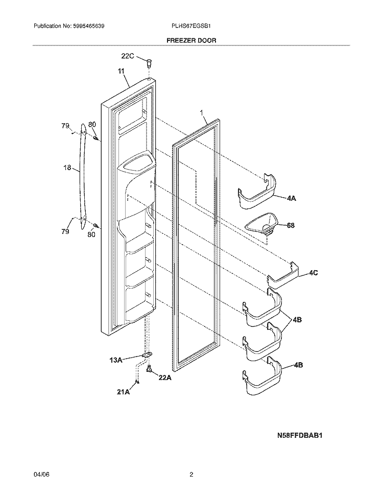 FREEZER DOOR Diagram and Parts List for PLHS67EGSB1  Frigidaire Refrigerator