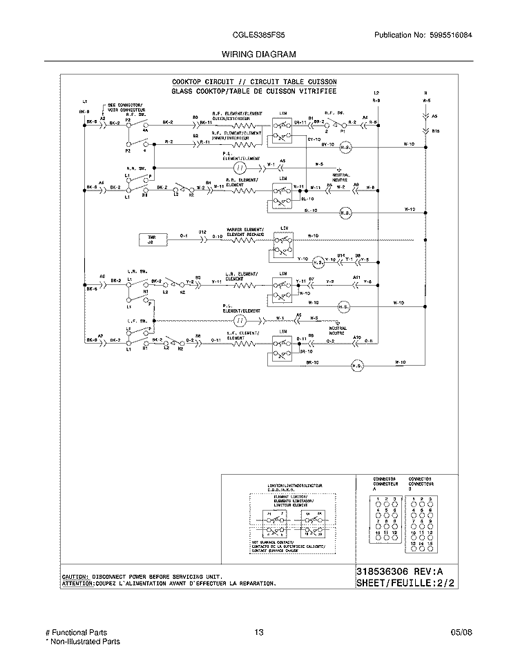 WIRING DIAGRAM Diagram and Parts List for CGLES385FS5  Frigidaire Wall Oven